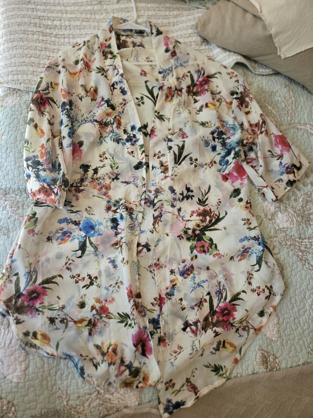 Cream Floral Caftan Robe L - Picture 2 of 7